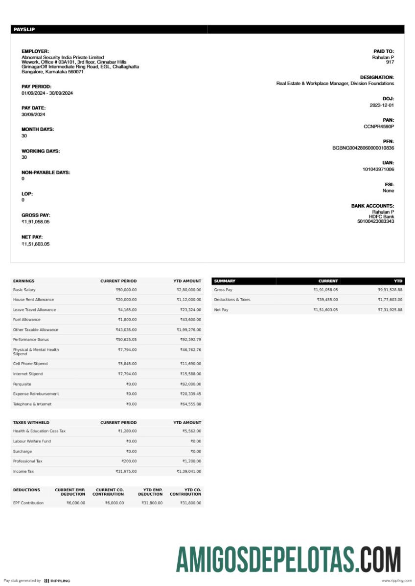 Para download Modelo de recibo de pagamento anormal Security India Private Limited em formatos Word e PDF.pdf, 1